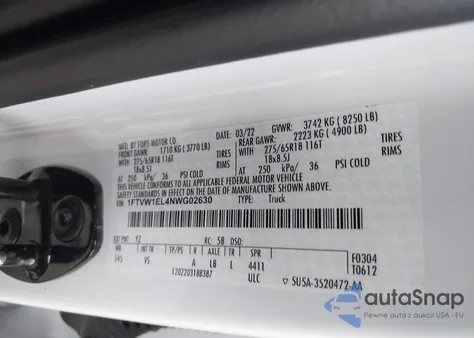 2022 Ford F-150 Lightning Pro z USA, uszkodzony, nr VIN 1FTVW1EL4NWG02630